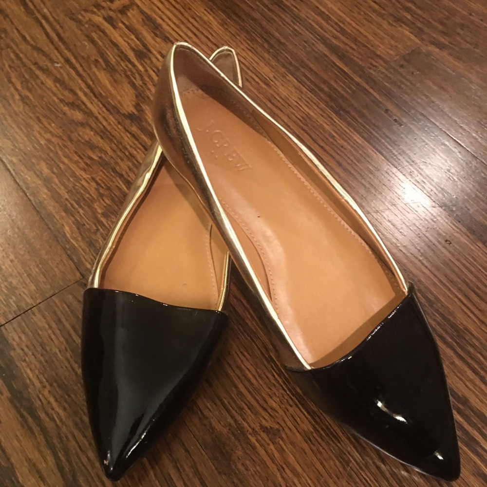 JCrew Gold and Black Patent flats
